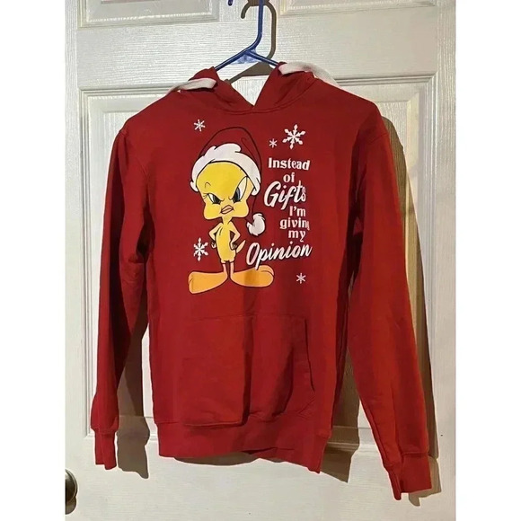 Looney Tunes Girls Small‎ 3-5 Red Christmas Tweety Sweatshirt Funny - Picture 2 of 6